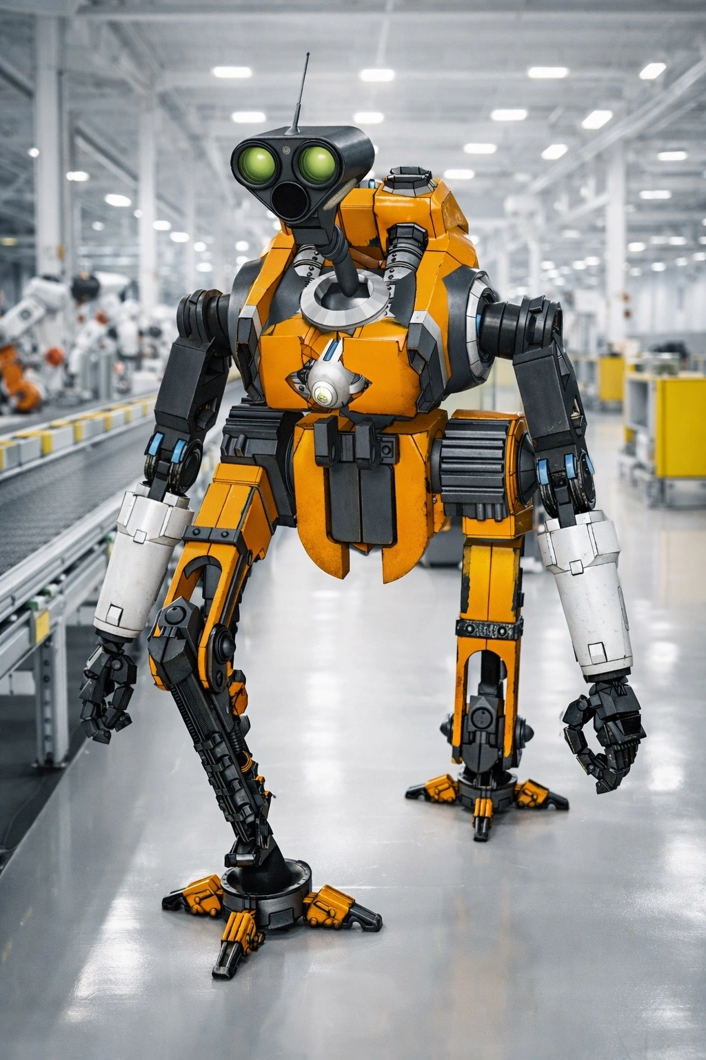 CC0 humanoid robot artwork in a factory setting