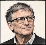 Generated editorial portrait of Bill Gates in the unified mugshot-v2 dossier style.