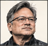 Generated editorial portrait of Jensen Huang in the unified mugshot-v2 dossier style.