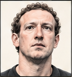 Generated editorial portrait of Mark Zuckerberg in the unified mugshot-v2 dossier style.