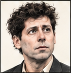 Generated editorial portrait of Sam Altman in the unified mugshot-v2 dossier style.