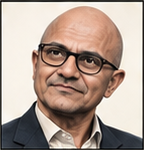 Generated editorial portrait of Satya Nadella in the unified mugshot-v2 dossier style.