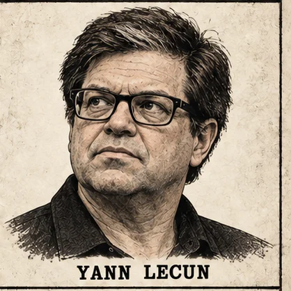 Generated editorial portrait of Yann LeCun, a labeled sepia sketch-style mugshot crop from a nine-person rogues gallery grid.